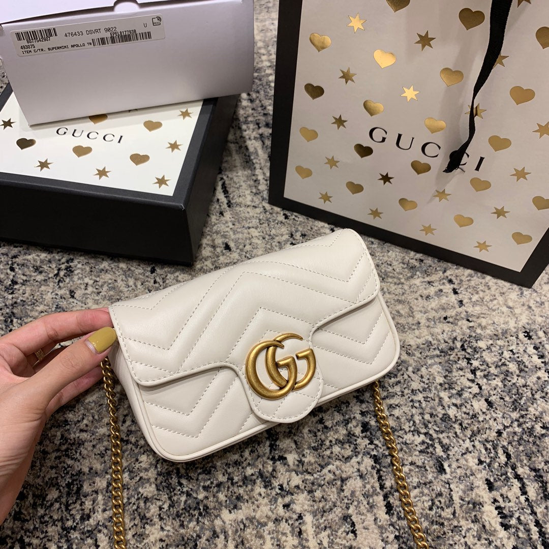 GG Marmont Mini 16.5cm White Calfskin Gold Hardware