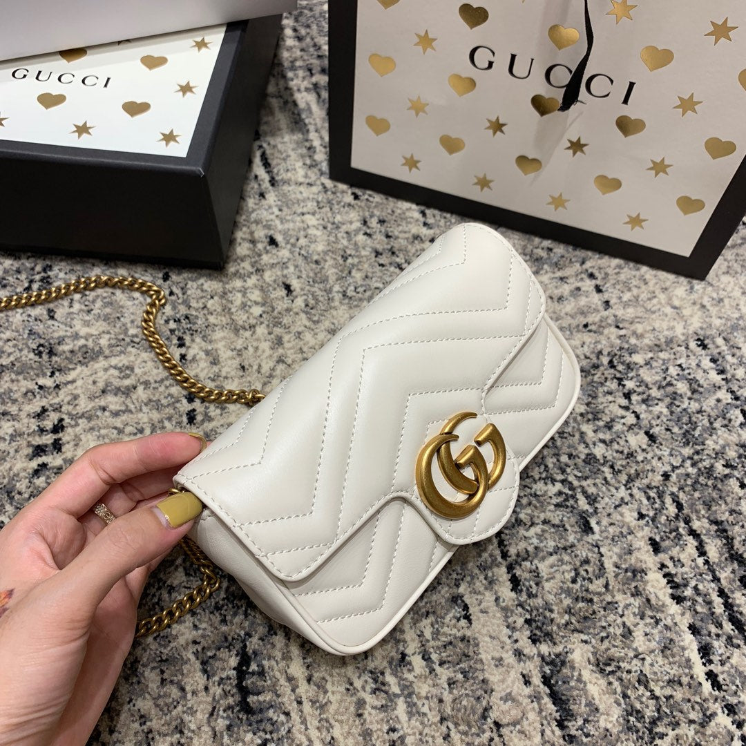 GG Marmont Mini 16.5cm White Calfskin Gold Hardware