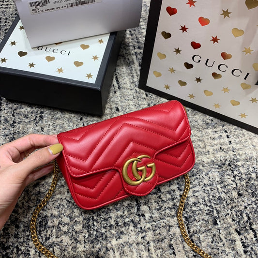 GG Marmont Mini 16.5cm Red Calfskin Gold Hardware