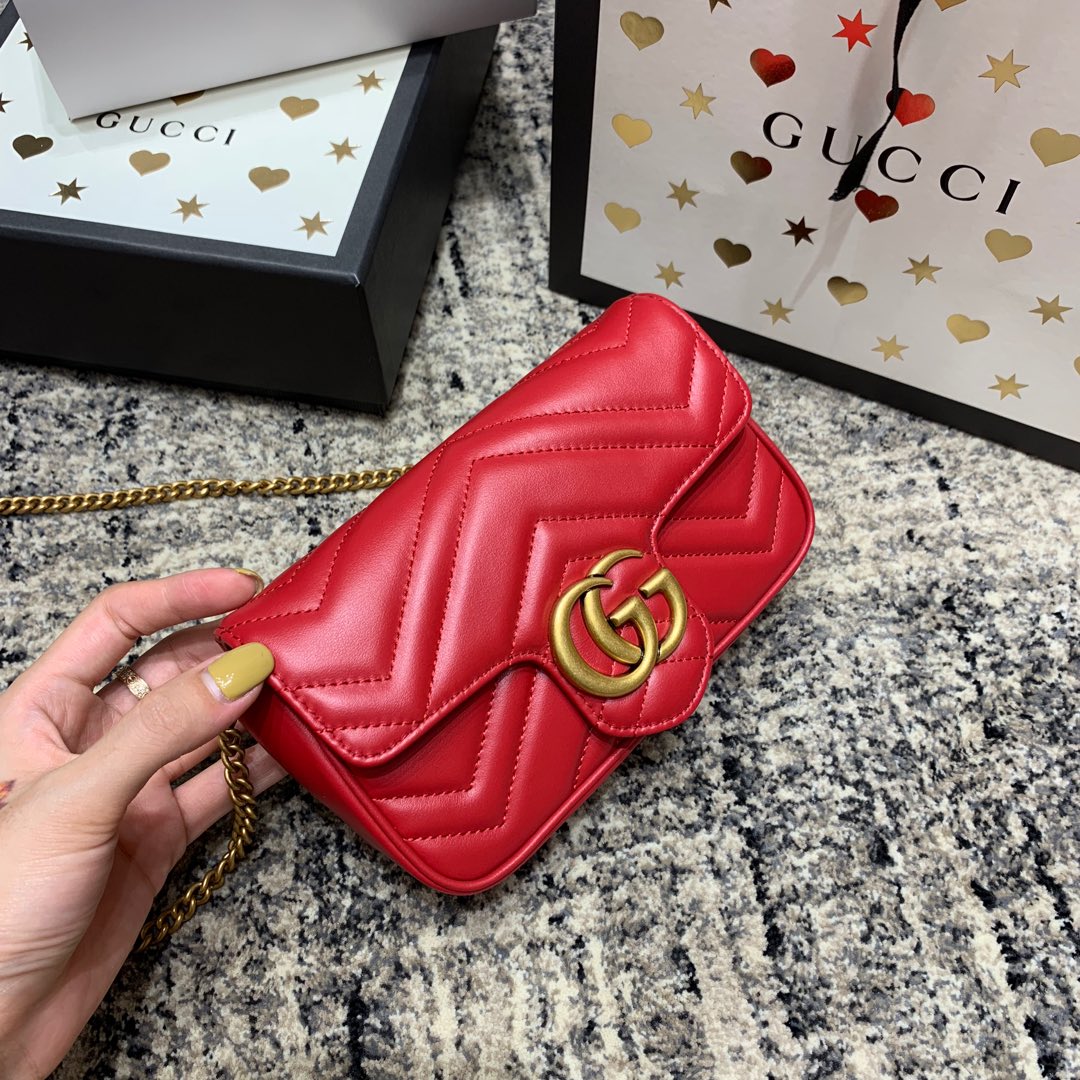 GG Marmont Mini 16.5cm Red Calfskin Gold Hardware