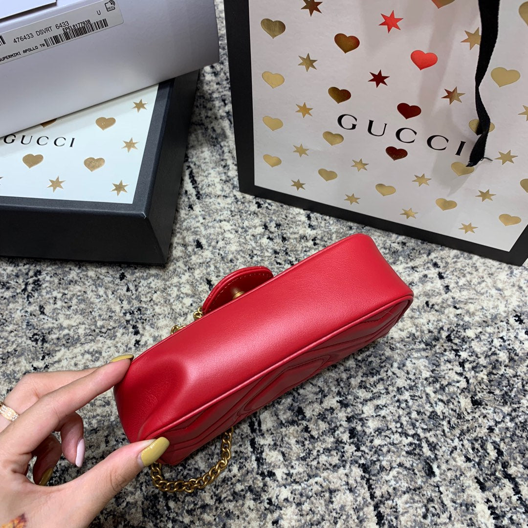 GG Marmont Mini 16.5cm Red Calfskin Gold Hardware