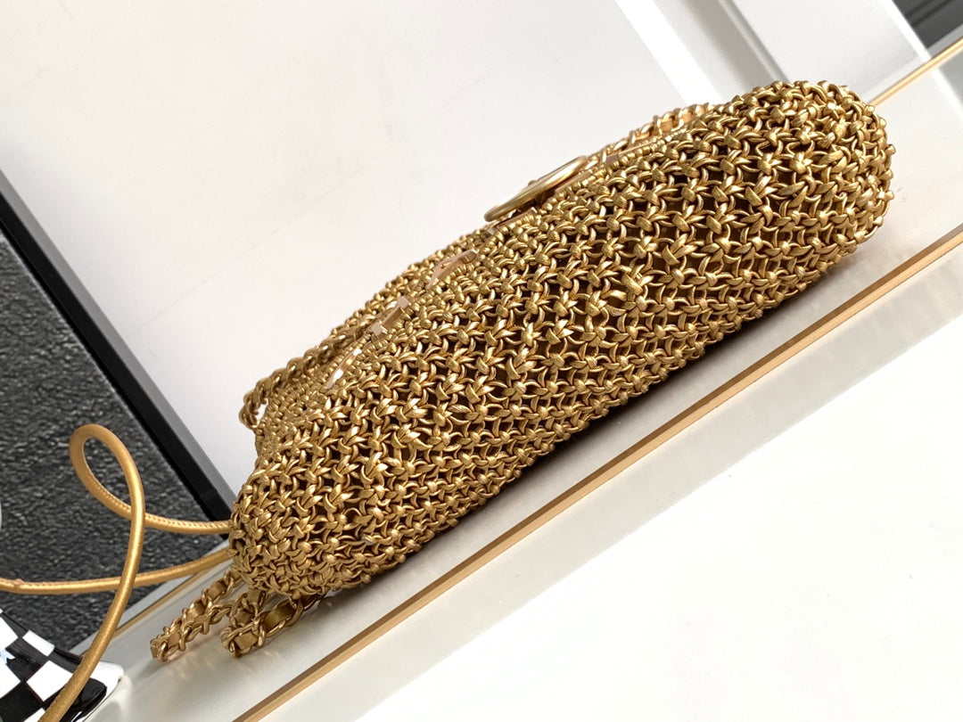 CC Mini 22 Bag 23cm Gold Woven Cowhide Bag